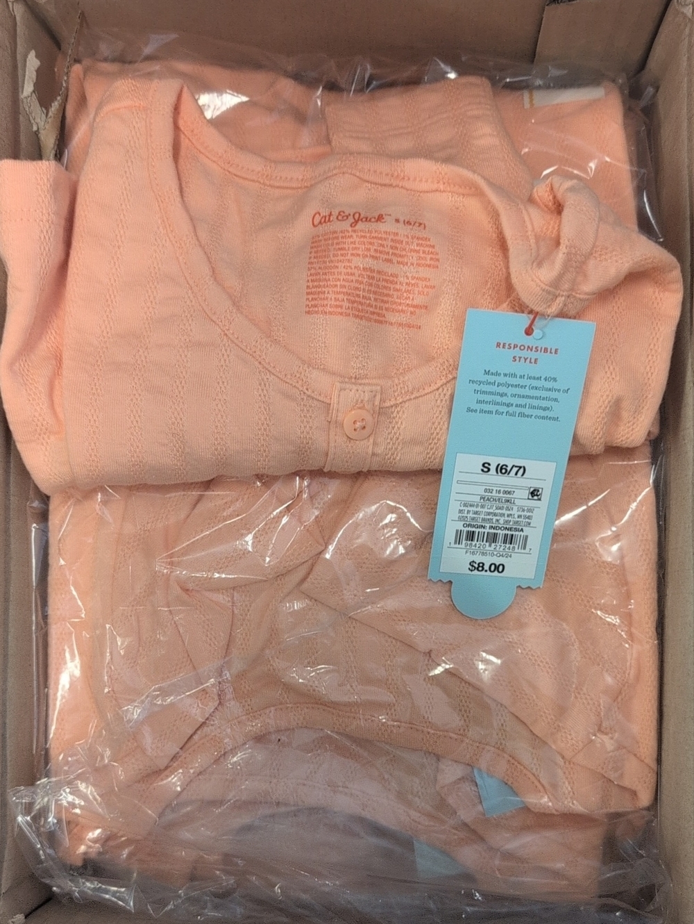 Box Of 12 Cat & Jack Small 6/7 Peach Orange Tee Shirts, NEW
